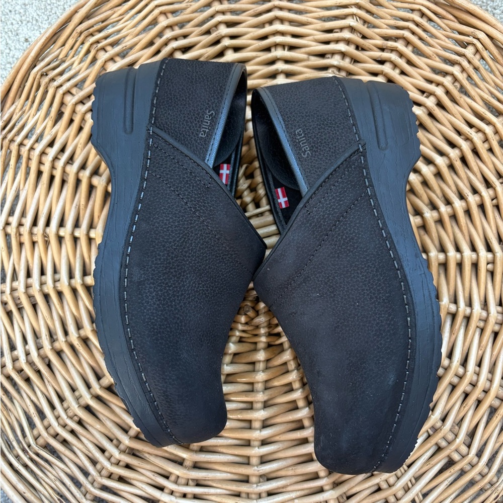 Sanita Professional Black Textured Oil Leather Women's Slip On Clogs Size 7.5/8 - Picture 5 of 11